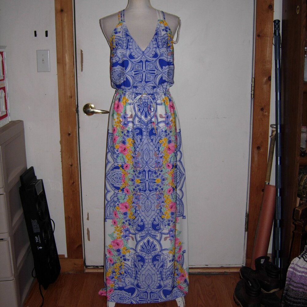 Gianni Bini Multicolor Floral Strappy Open Back Maxi Dress S